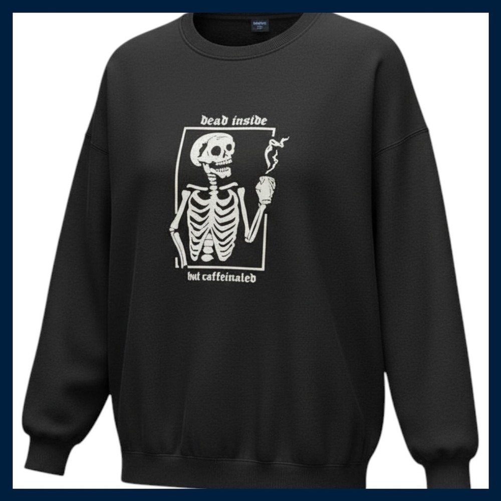 SHEIN‎ CURVE Skeleton Dead Inside Sweatshirt Black 4XL
